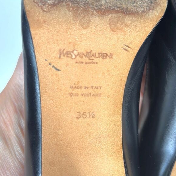 YSL Yves Saint Laurent Black Leather Peep Toe Heels Shoes - Picture 15 of 15